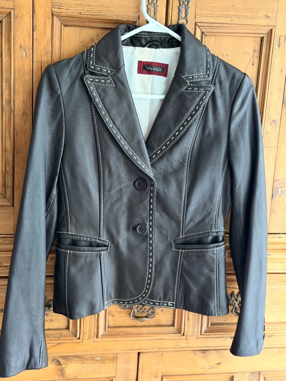 Black leather Tahari blazer